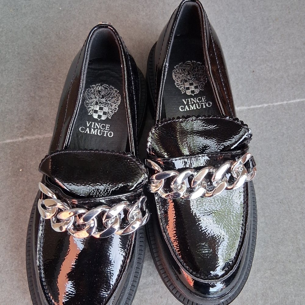Vince Camuto Black and Silver Loafers with Chunky Sole - Picture 2 of 4